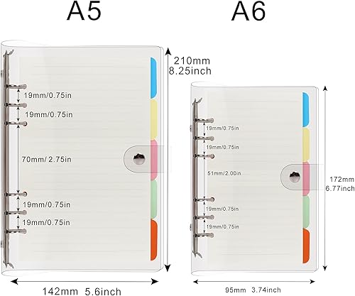 Vista 4 de FYY Carpeta transparente A6 con 6 anillas, hojas sueltas transparentes, rellenables, con 45 hojas de papel y divisores, cubierta de plástico Dazzling