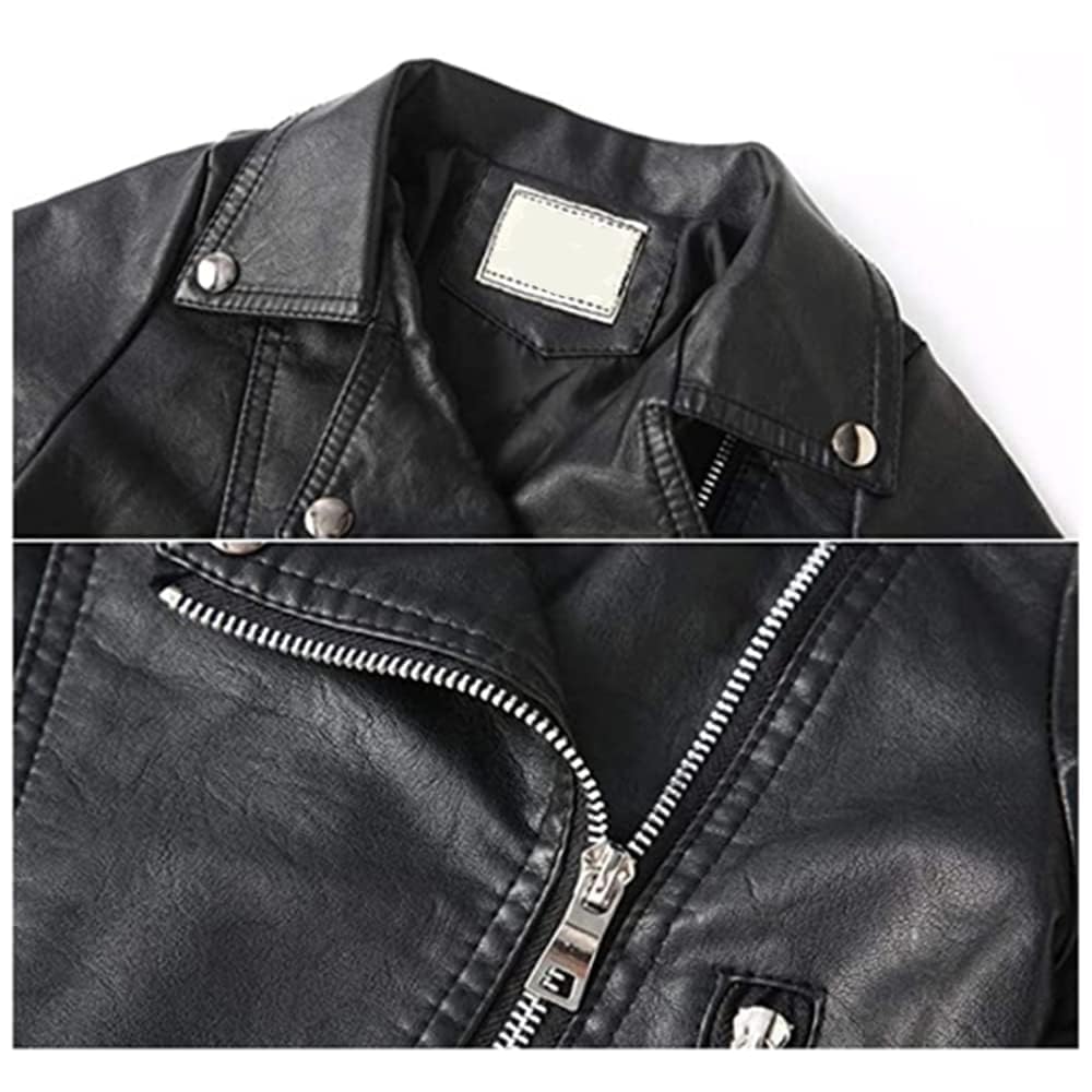 Enfant Manteau Garçons Filles Veste en Simili Cuir Blouson Motard Printemps Automne 2-9 Ans