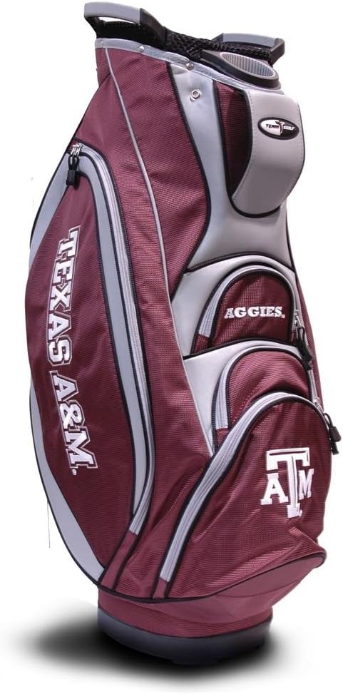 Team Golf NCAA Texas A&M Aggies Victory Golf Cart Bag, 10-way Top with Integrated Dual Handle & External Putter Well, Cooler Pocket, Padded Strap, Umbrella Holder & Removable Rain Hood