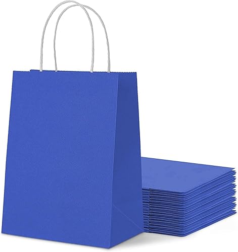Bolsas de papel Kraft, 50 unidades de 8 x 4.75 x 10 pulgadas, bolsa de papel con asas, bolsas de regalo (50 unidades de 8 x 4.75 x 10 pulgadas, azul)
