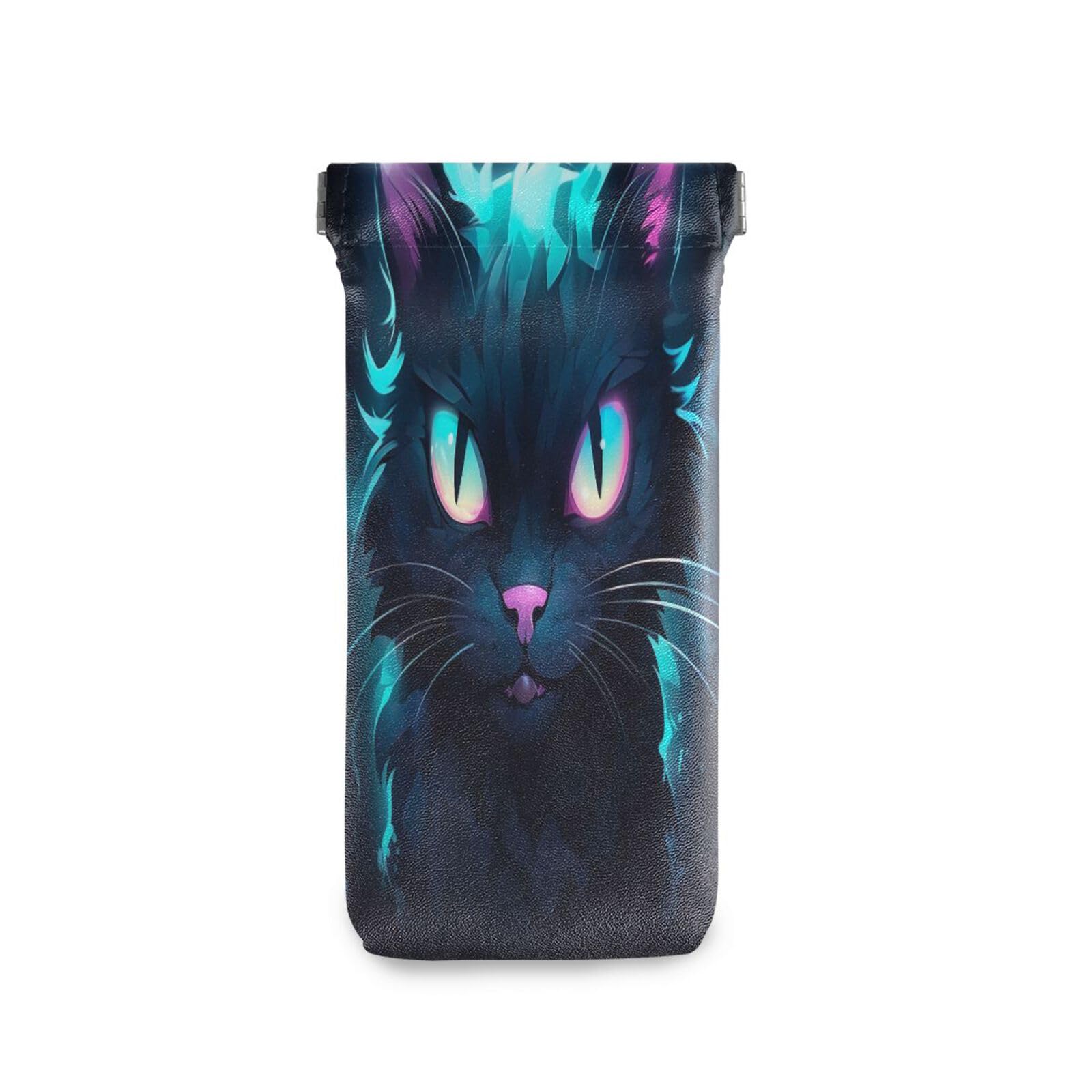 FLildon Wild Cat Blue Eyeglasses Pouch Squeeze Top Sunglasses Case Soft PU Leather Eyeglass Bag for Men Women