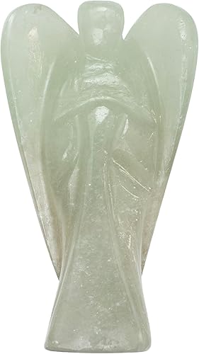 Crocon Figura de ángel de bolsillo tallada a mano de jade verde, guardián de la paz, estatua curativa de buena suerte, generador de energía, regalo