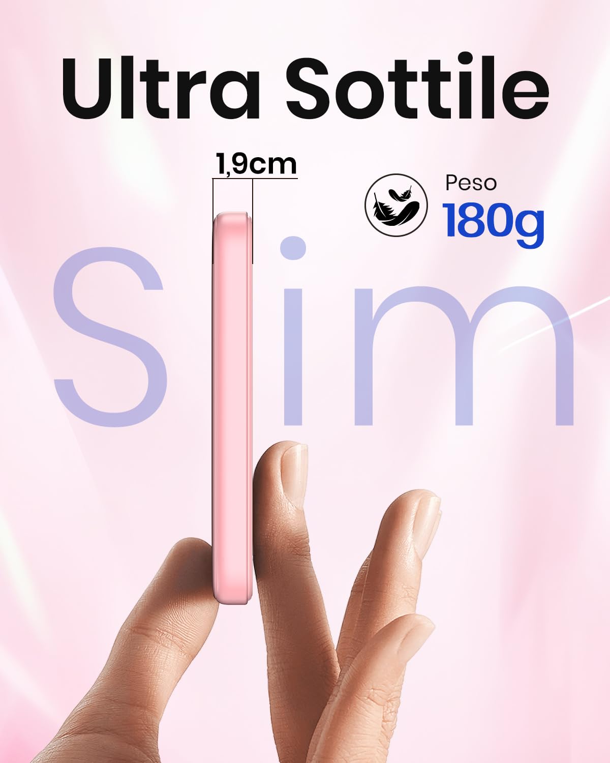 Magnetico-Power-Bank-Wireless-10000mAh - Riapow PD 20W QC 3.0 Ricarica Rapida Powerbank, Caricabatterie Portatile con Ingresso e Uscita USB C e Display LED per IPhone 16/15/14/13/12 (Rosa)