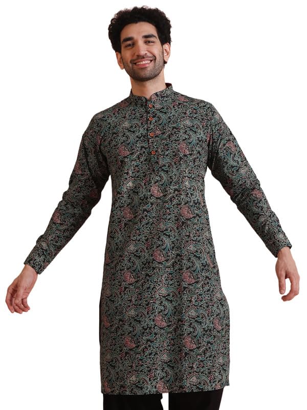 kisah Men's Cotton Blend Printed Kurta | Festive Party Ethnic Wear | Mandarin Collar Fit-picture-19