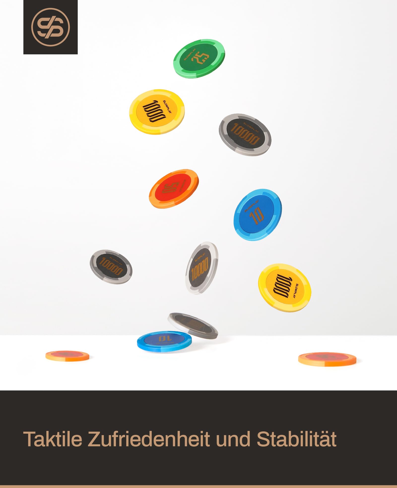 SLOWPLAY Godel Ton-Pokerchips, 14 Gramm Schwerer Tonverbundstoff, 40mm große Chips in Großpackung, 50er-Pack in Gold ohne Werte - 5
