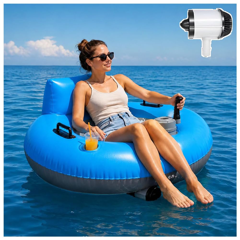 Motorisierte Pool-Liege, Elektrischer Pool-Float mit 360° Rotierendem Antrieb, 136kg Tragkraft - Getränkehalter und Rückenlehne, Aufblasbare Wasserliege für Pool, See, Strand und Sommerspaß