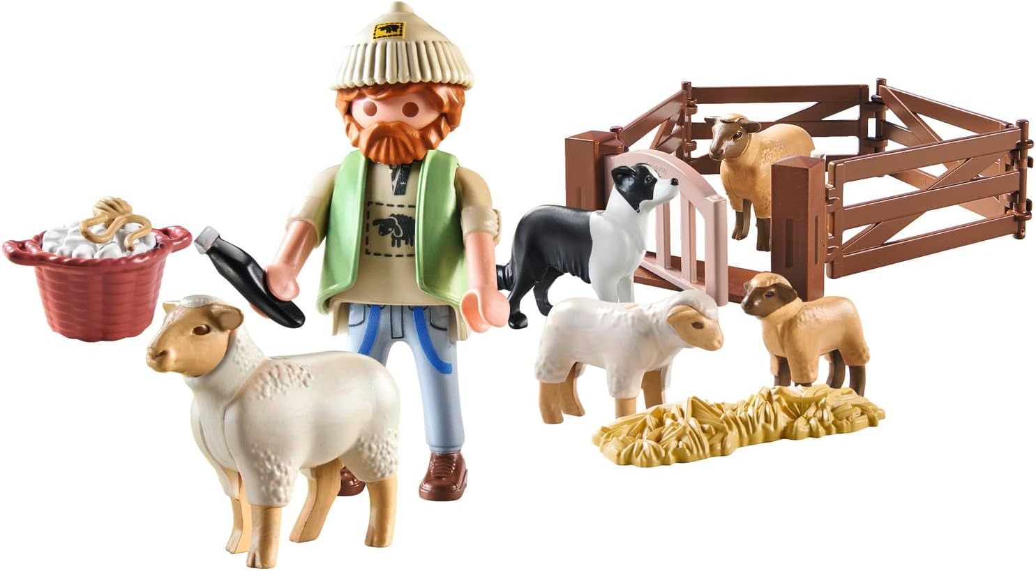 PLAYMOBIL Country 71444 Shepherd with Sheep Flock, Border Collie, Hair Clipper and Straw, Imaginative and Fun Role Plays, Toys for Children Ages 4 and Up