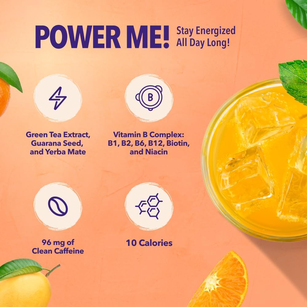 VIVRI PowerMe! Energy Boost Formula | Orange Mango Flavor | Coffee Alternative | Made with Natural Green Tea, Guarana, Yerba Mate & B Complex | 30 Servings