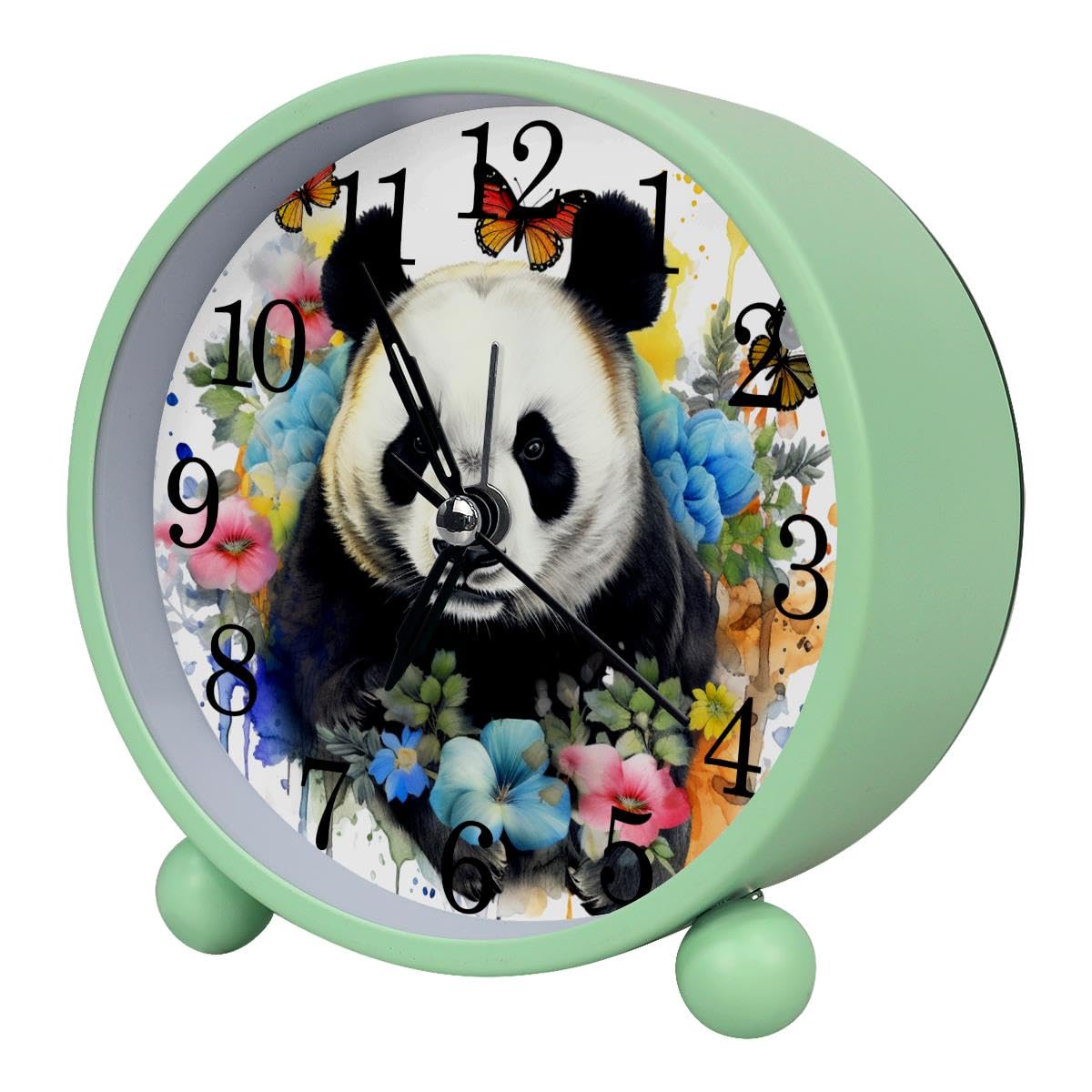 Alarm Clock Panda Flower Butterfly, Silent Non-Ticking with Night Light