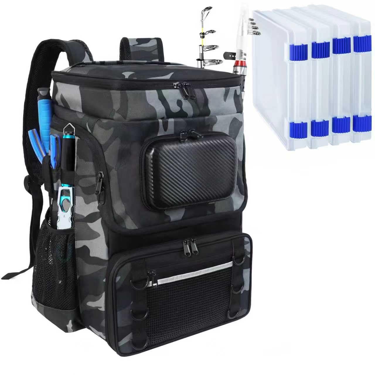 Fishing Backpack with Rod Holder, Large 50L Tackle Bag Water Resistant Tackle Backpack Heavy Duty Fishing Bag Gift for Men Woman