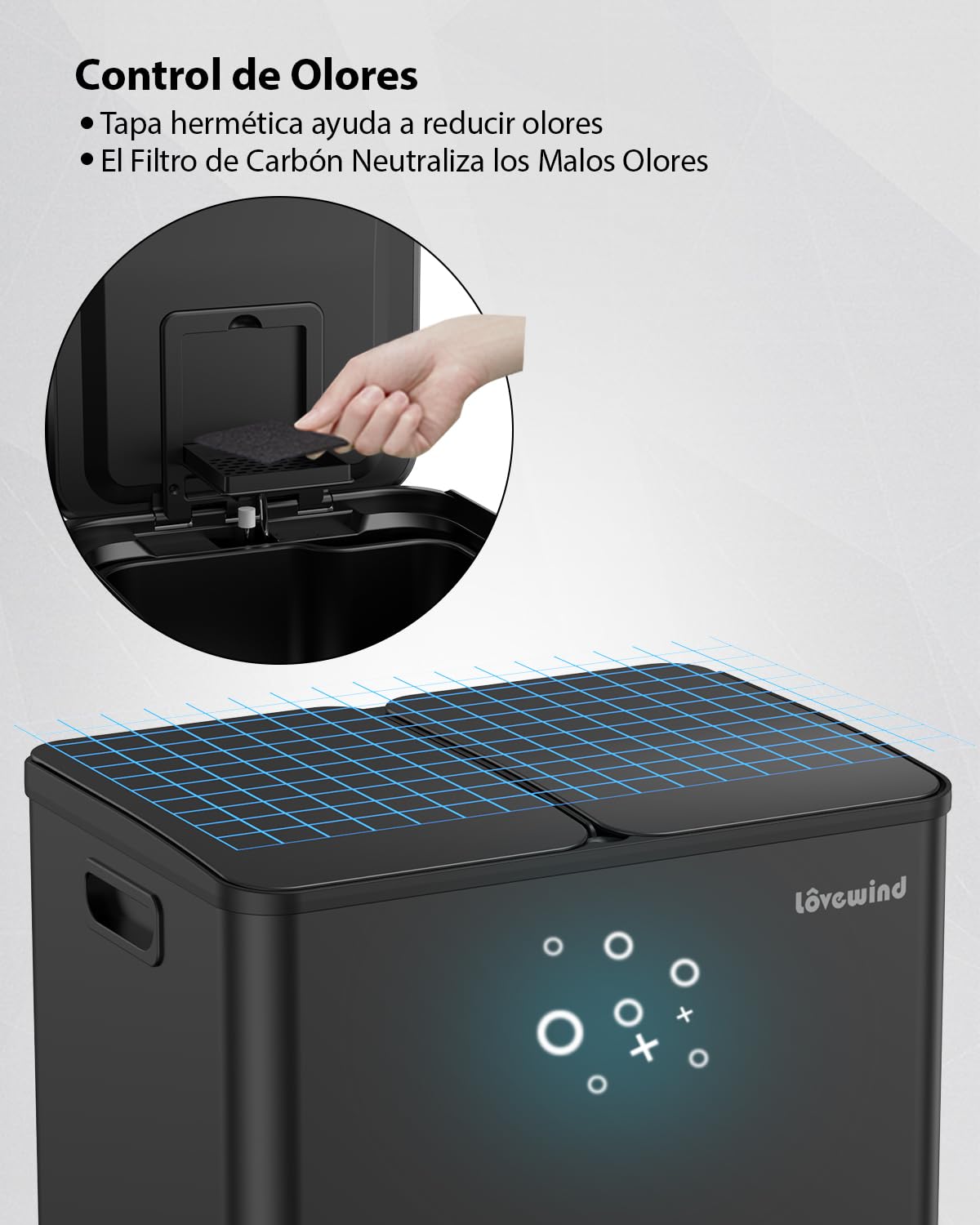 lovewind Cubo de Basura Cocina,2 X 30 L,2 Cubos,Pedal de Metal,Cubos ExtraíBles,Tapa con Bisagras, Cierre Suave, HerméTico, Acero Inoxidable, Negro