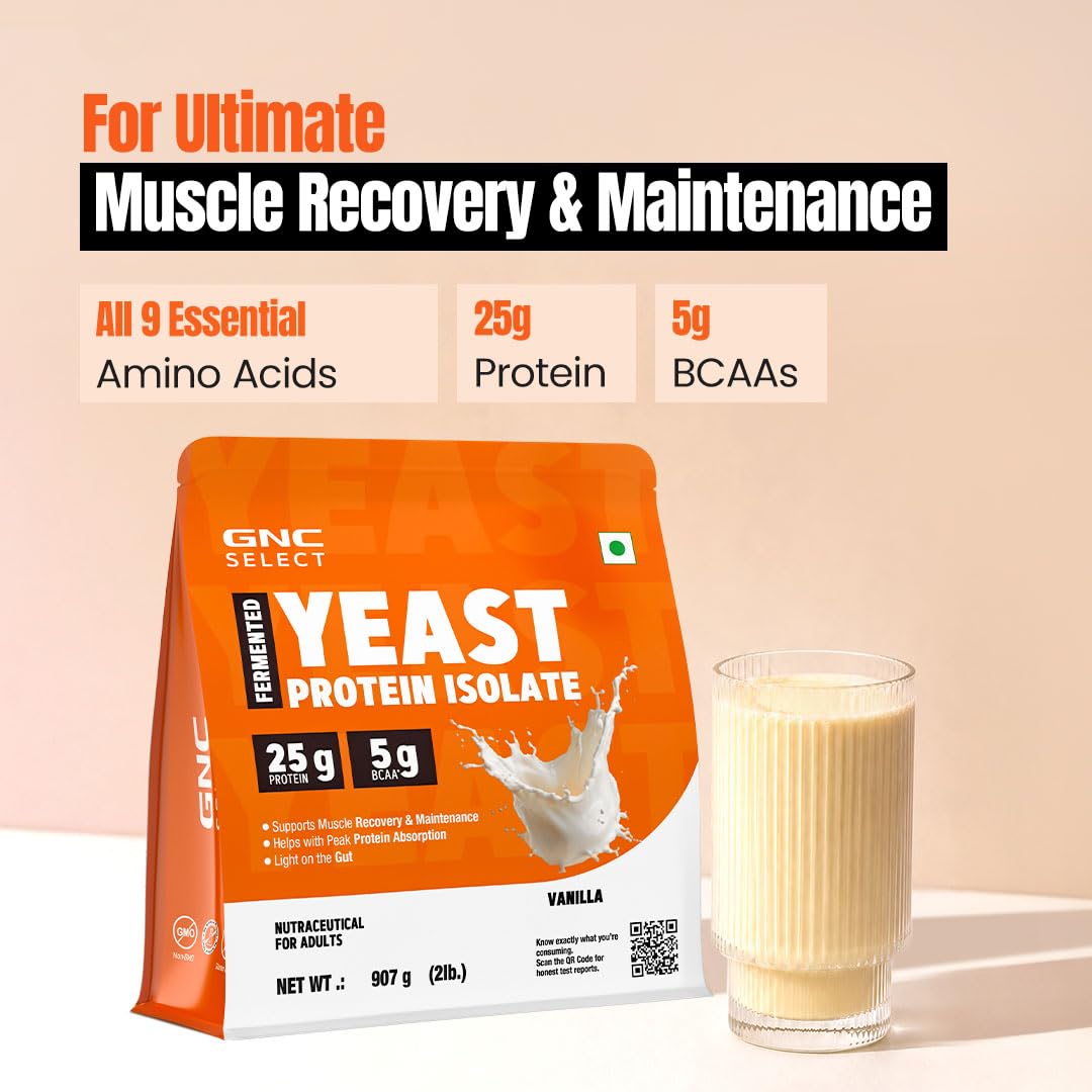 GNC Select Yeast Protein | 25g Protein, 5g BCAAs | Fermentation-Grown | Added Protease | Non-Dairy, 100% Veg, No Added Sugar | Digestive Support | Vanilla, 2lbs — Amazon image 7
