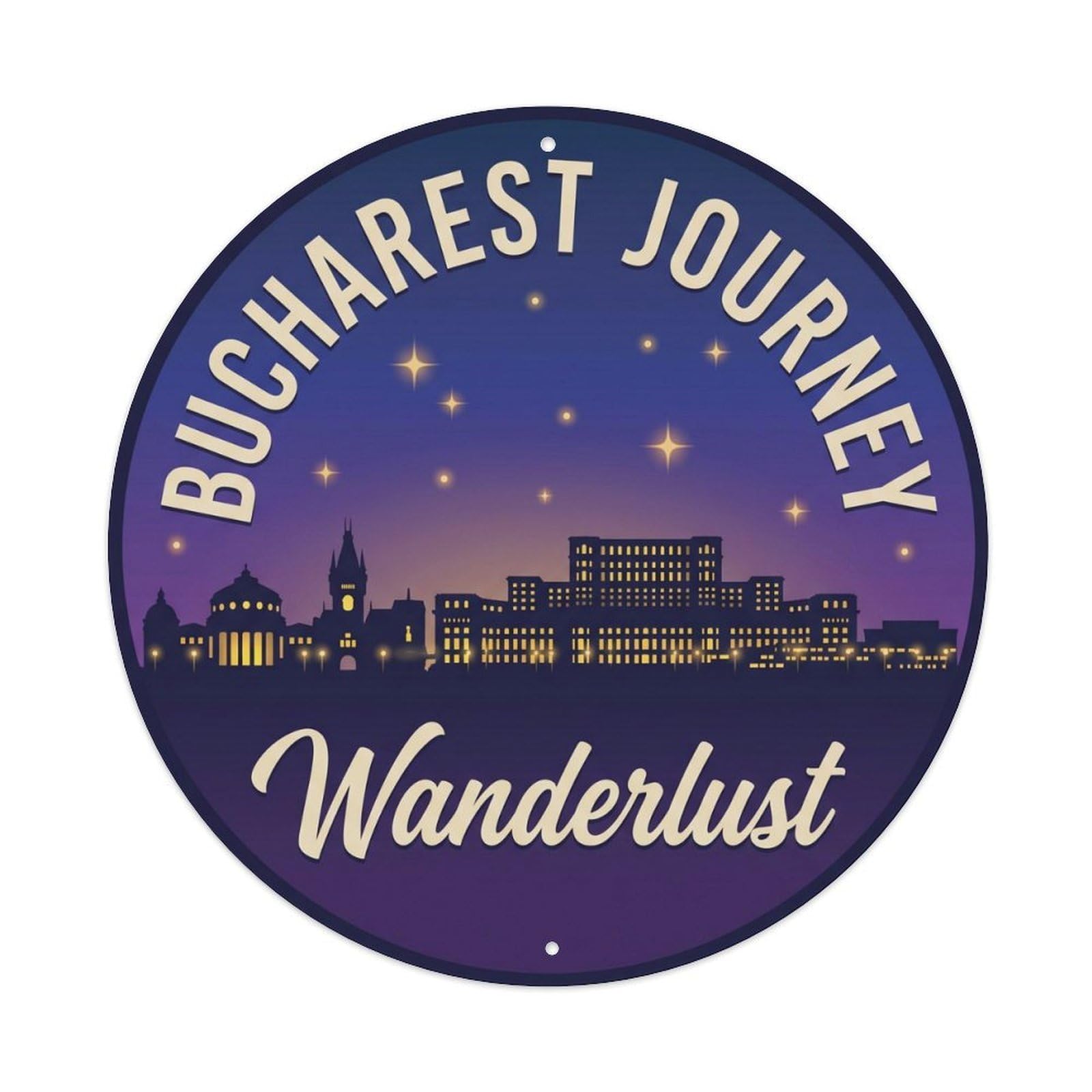 Okahys 8X8inch(20X20cm) Vintage Travel Bucharest Skyline Wanderlust Metal Tin Sign