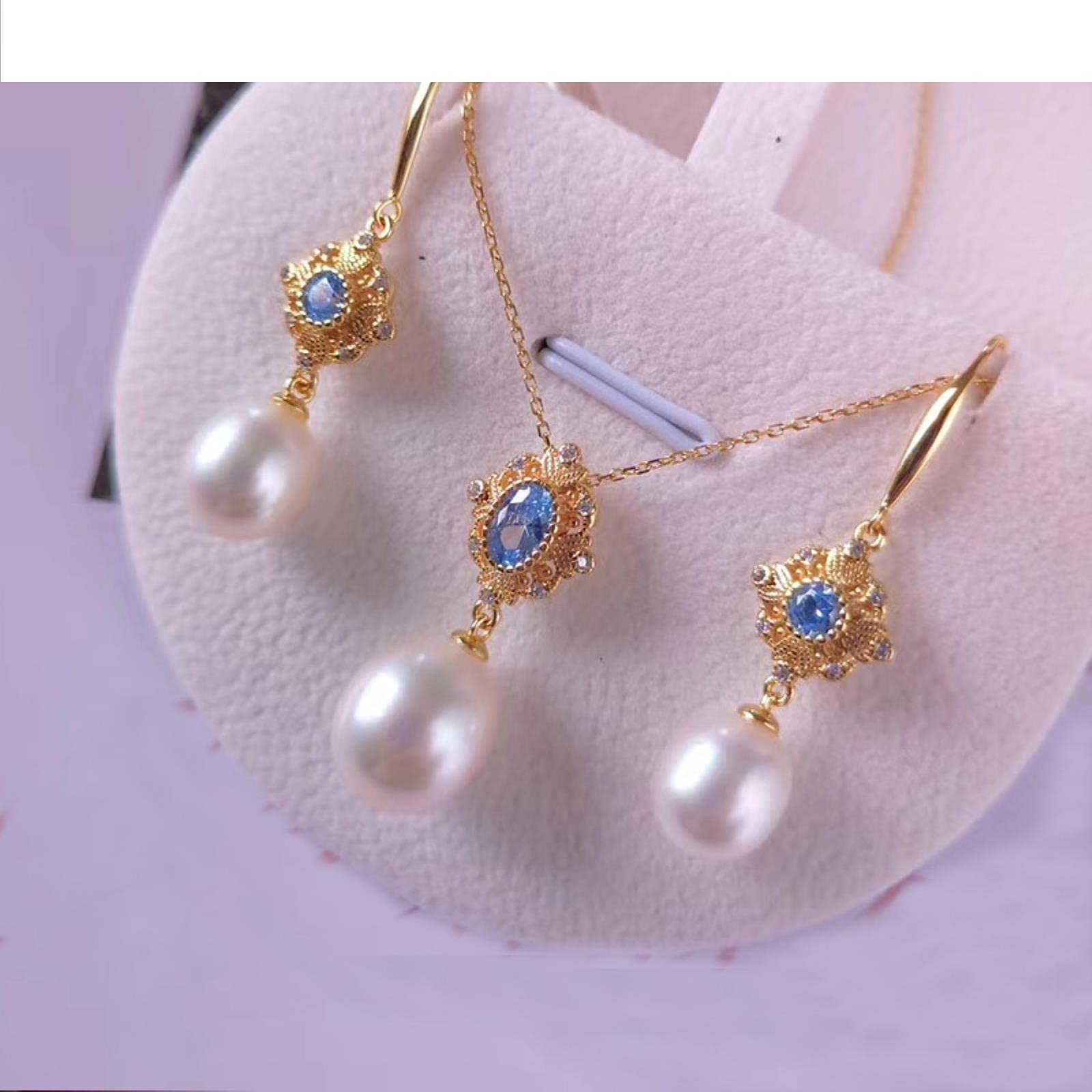 Gioielli in Argento Sterling 925 per Donna Set di Opale Blu Perla Naturale d'Acqua Dolce A Forma di Goccia da 8-9 Mm