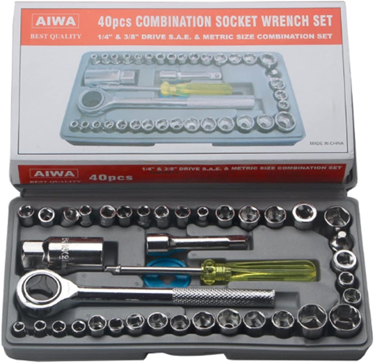 Attrezzi Auto 40 Pz/Set Cassetta degli Attrezzi di Riparazione Set Prese per Auto Kit Cacciaviti per Manicotti Strumenti Set