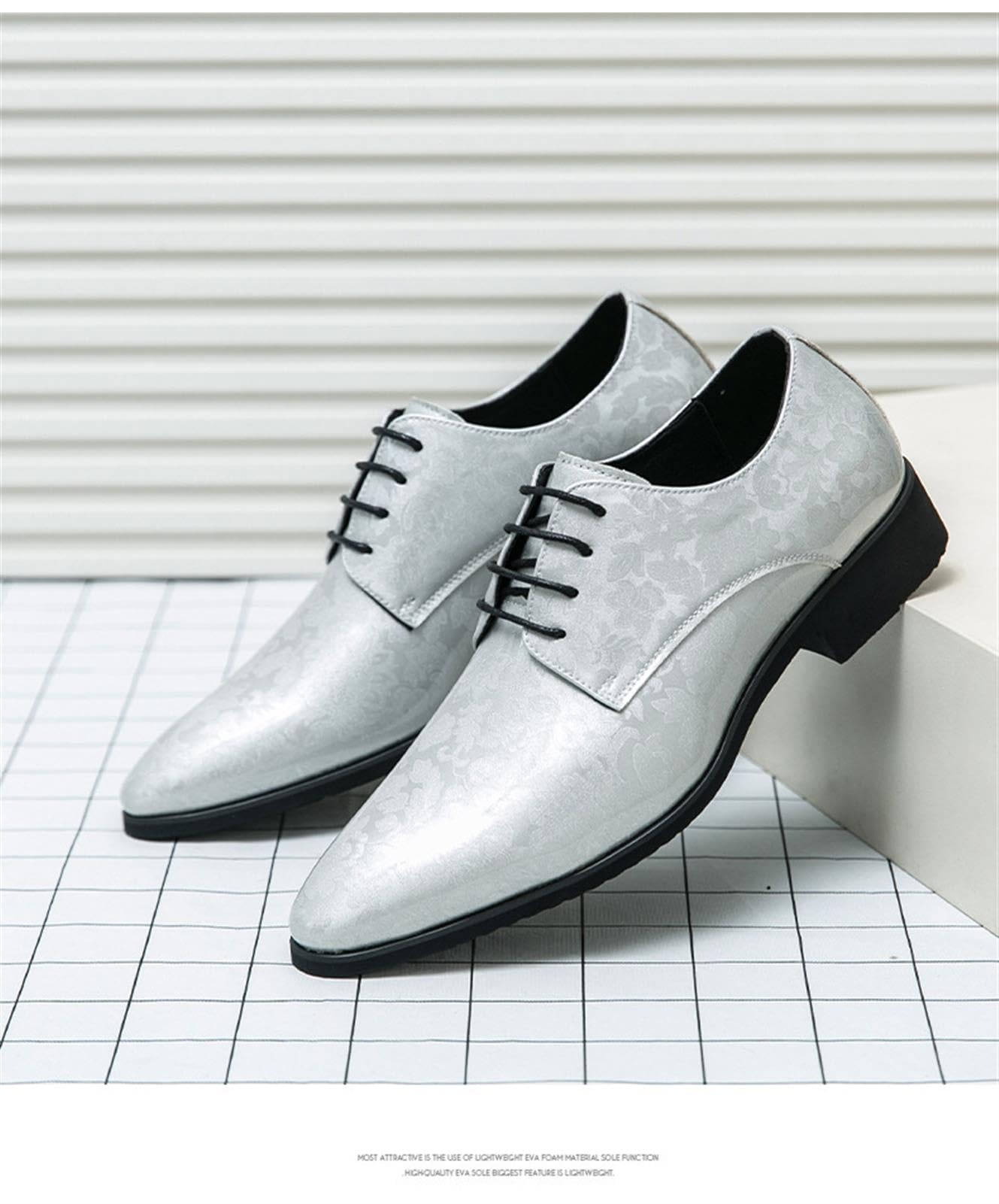 Scarpe Derby da Uomo in Pelle Verniciata Eleganti Stringate Oxford con Motivo Floreale per Matrimonio Cerimonia Festa