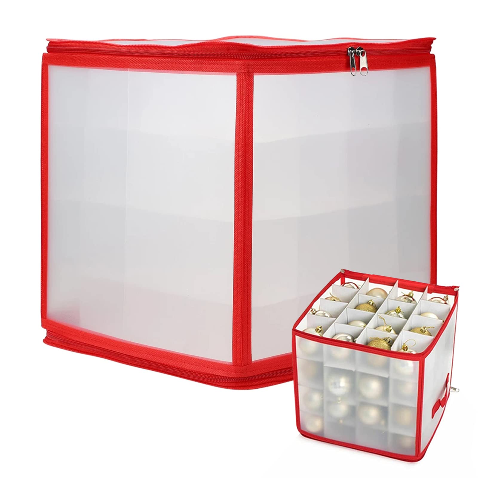 Scatola Porta Palle di Natale,Scatola Portaoggetti Pallina di Natale per 64 Palline,Contenitore per Ornamenti Addobbi con Maniglia e Cerniera 30x30CM