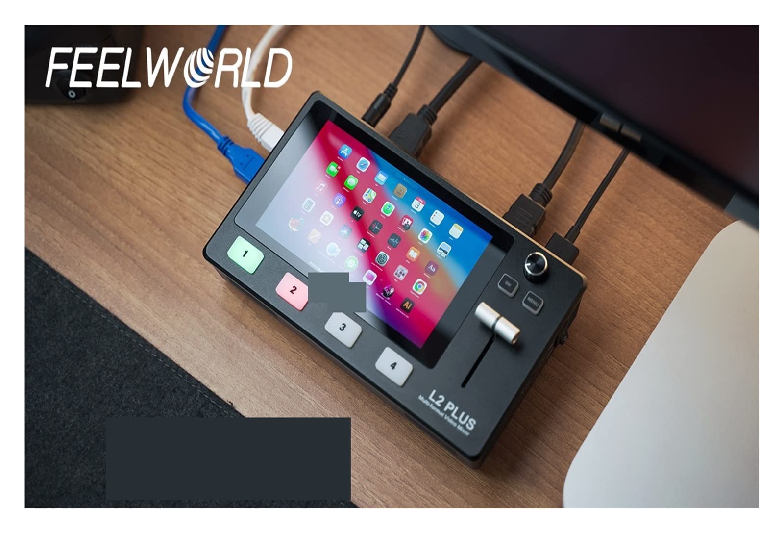 L2 Plus 5.5 Pantalla táctil LCD Chroma Key y Logo Overlay Conmutador de Video multicámara for entrevista de Personaje de Boda para computadora portátil, TV, proyector