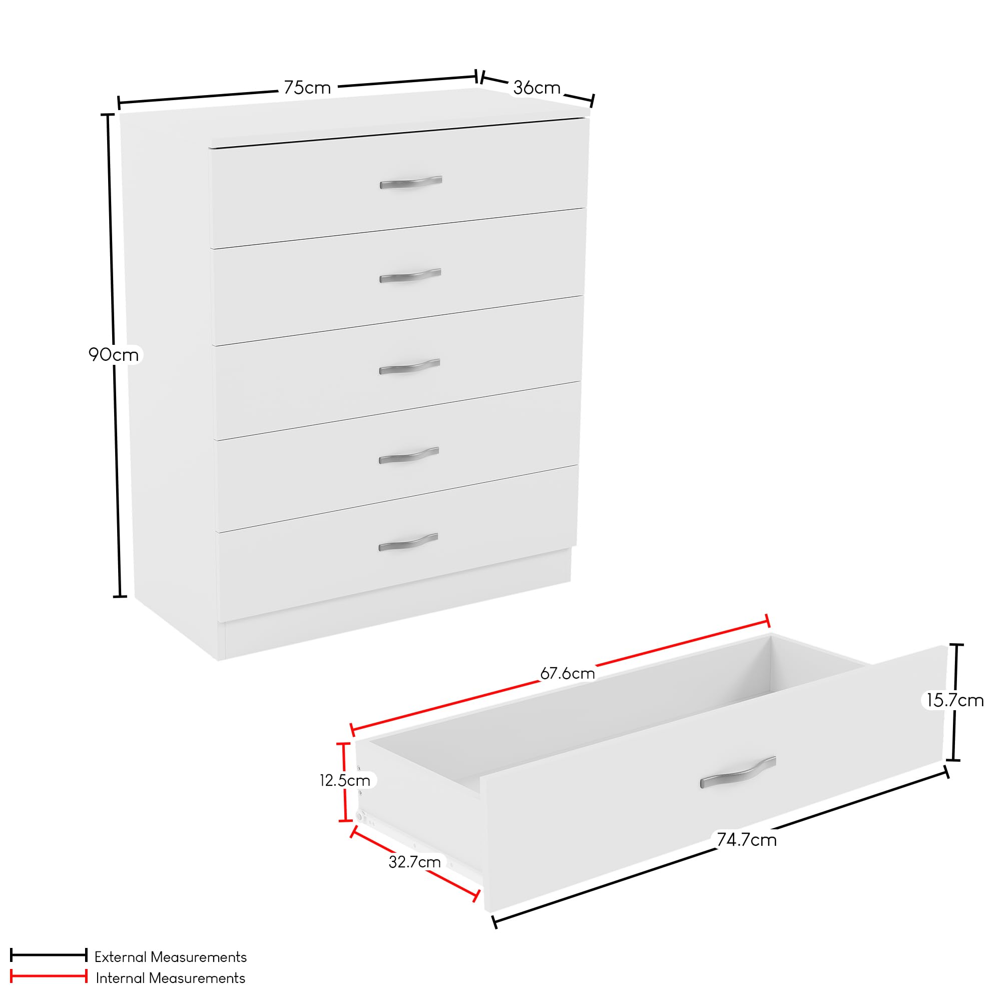 Home Discount Vida Designs Chest of Drawers, Legno, White, H 90 x W 75 x D 36 Cm approx