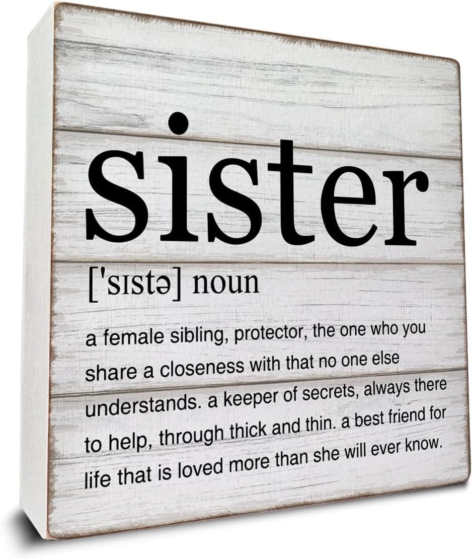 Sister Definition Box Sign 7x7 Inch Rustic Wooden Desk Decor