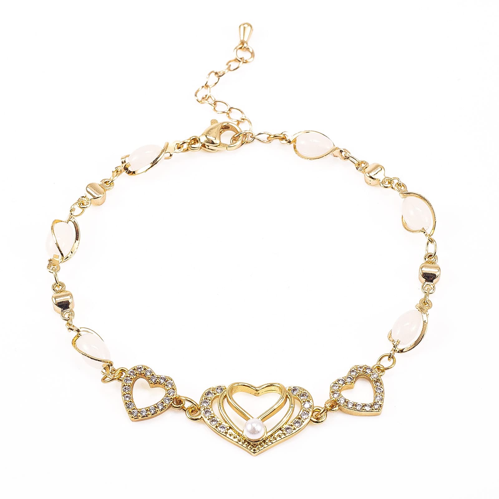 EFFAN 18K Love Heart Link Chain Bracelet For Women,Adjustable Heart Charm Zirconia Tennis Bracelets Heart Symbol Jewelry Gift for Her Birthday Valentine's Day Christmas, 18 cm, Silver, Zircon Gemstone