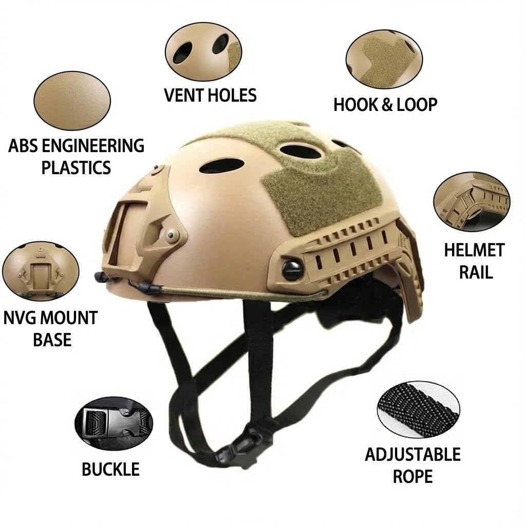 Casque Militaire Tactique PJ Paintball Airsoft Casque Fast avec Support NVG et Rail de Guidage Iatéral - 2