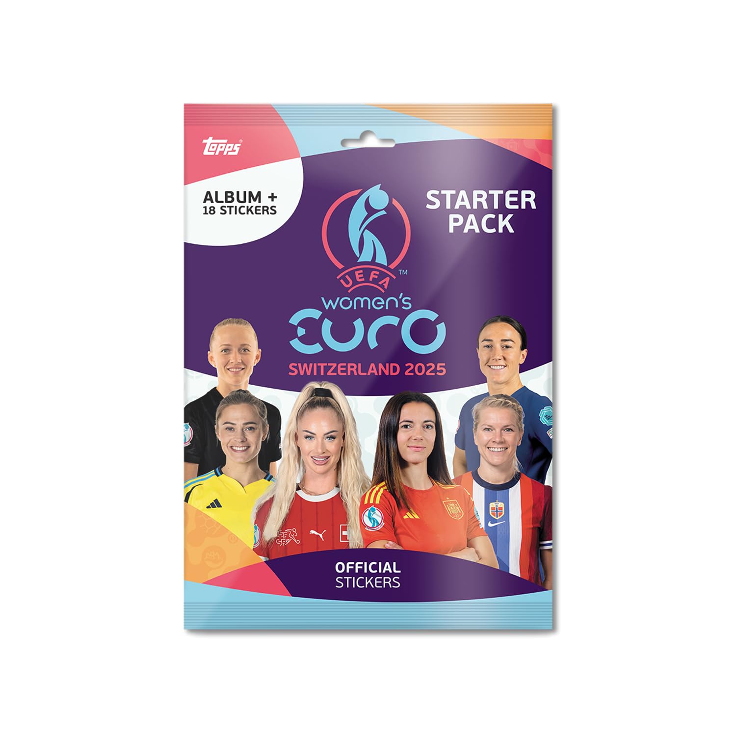 Topps UEFA Women's Euros 2025 Sticker Collection - Starter Pack - Contains a 40 Page Sticker Album Plus 3 Packets (18 Stickers).