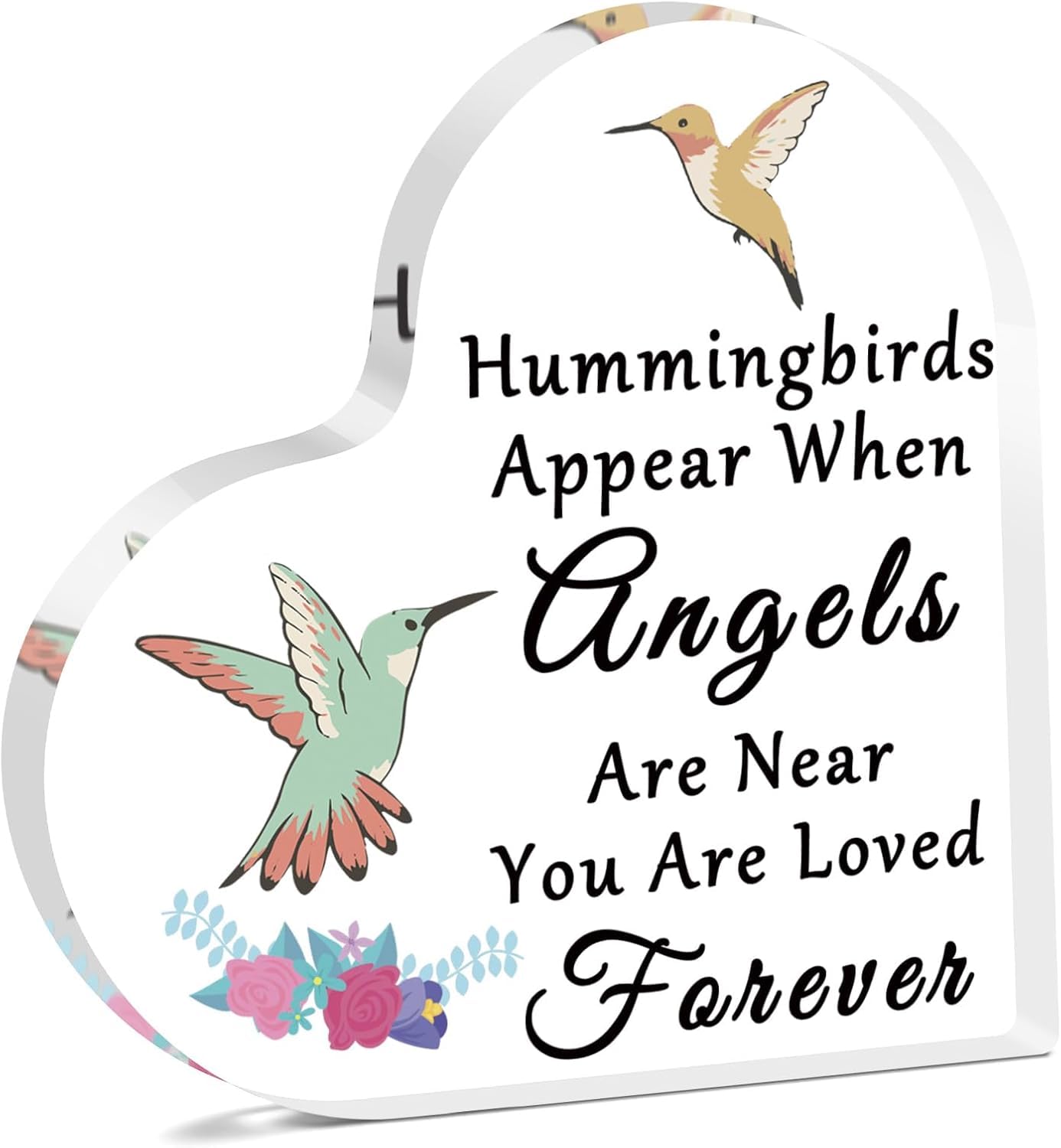 Hummingbird Acrylic Plaque Sympathy Plaque for Loss of Loved Mom Dad Friend Husband Wife Acrylic Heart Keepsake Bereavement Condolences Grieving Present for Remembrance Table Deco 6 x 6 inch
