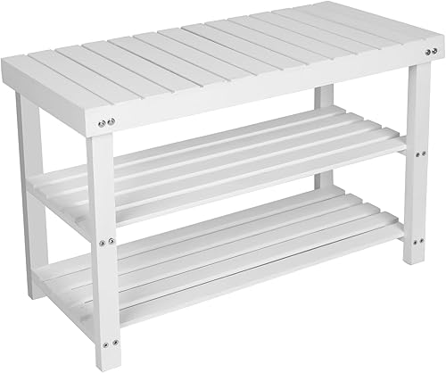 Miniatura 37 de ECOMEX Banco de entrada de 2 niveles con estante para zapatos, banco de almacenamiento de madera para pasillo, color natural, grande Color