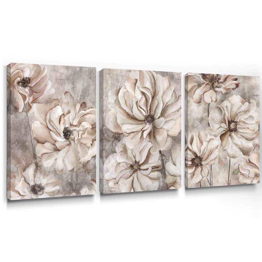 takfot Rustic Wall Art Flower Canvas Paintings Farmhouse Prints Floral Artwork Gardenia Picture Vintage Home Decor Ready to Hang for Living Room Bedroom Bathroom 12×16 inch, 3 Panels