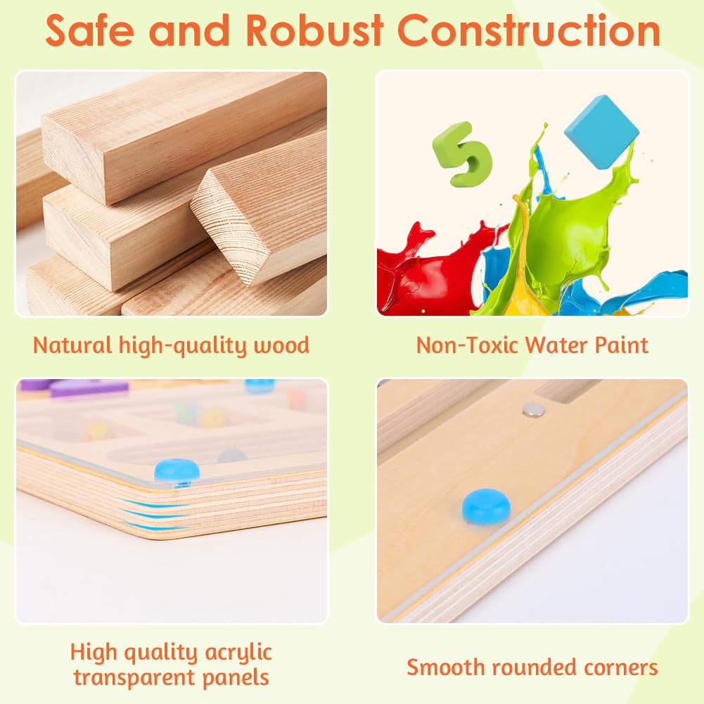 Gioco Magnetico Labirinto In Legno Montessori - Trenino Colorato Per Bambini 2-6 Anni - 2