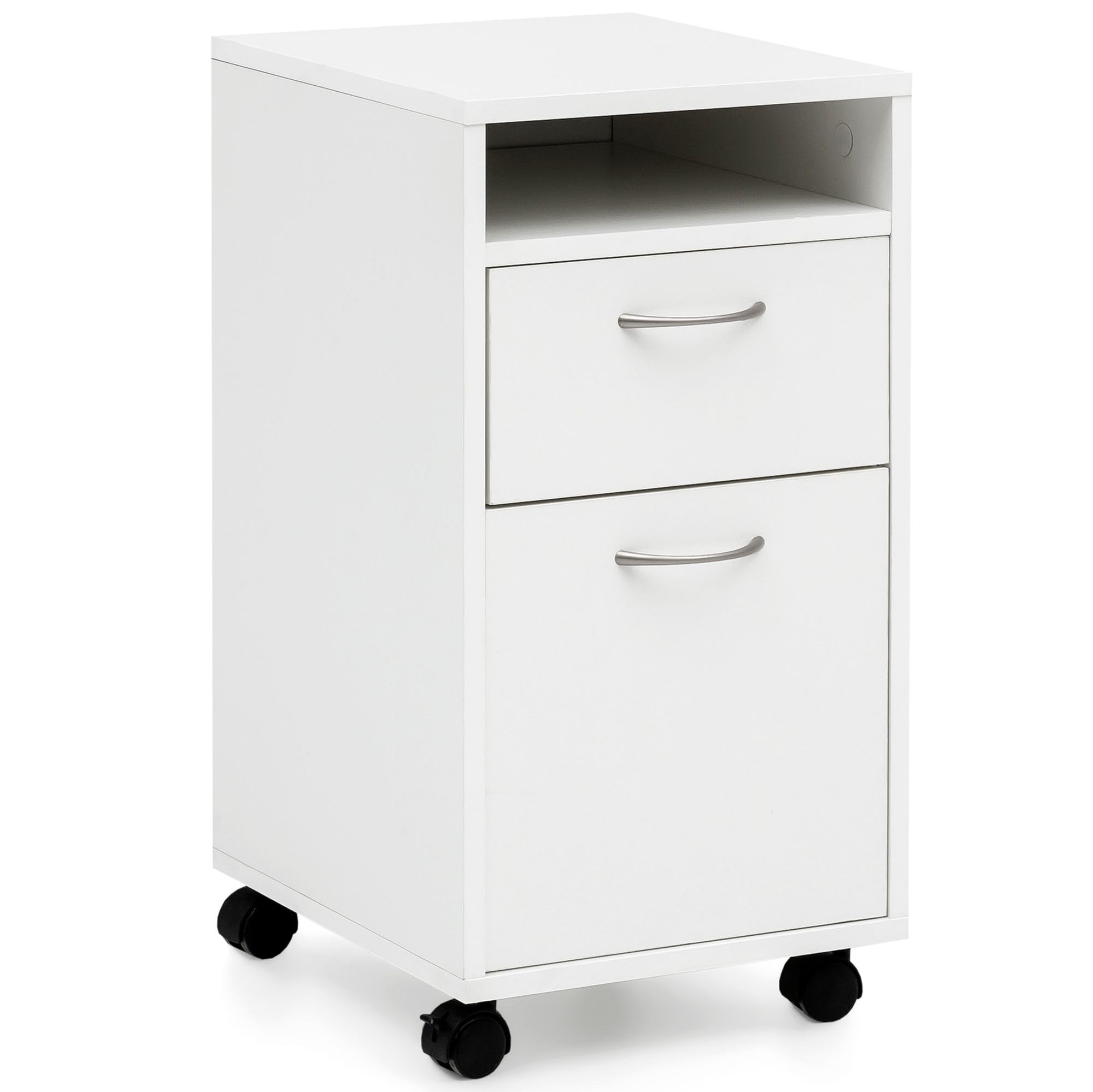 FineBuy Cassettiera con Ruote 33x38x63 cm Legno Bianca con Anta e Cassetto | cassettiera da scrivania su ruote, cassettiera da ufficio piccola, cassettiera con ruote entra sotto la scrivania
