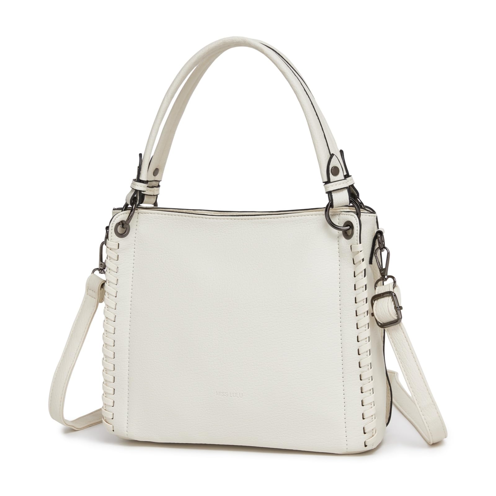 Miss Lulu Handbags for Women PU Leather Tote Bag, Medium Shoulder Handbag with Zip, Woven Top Handle Ladies Work Bag, Lightweight Waterproof Shopper with Adjustable Detachable Strap