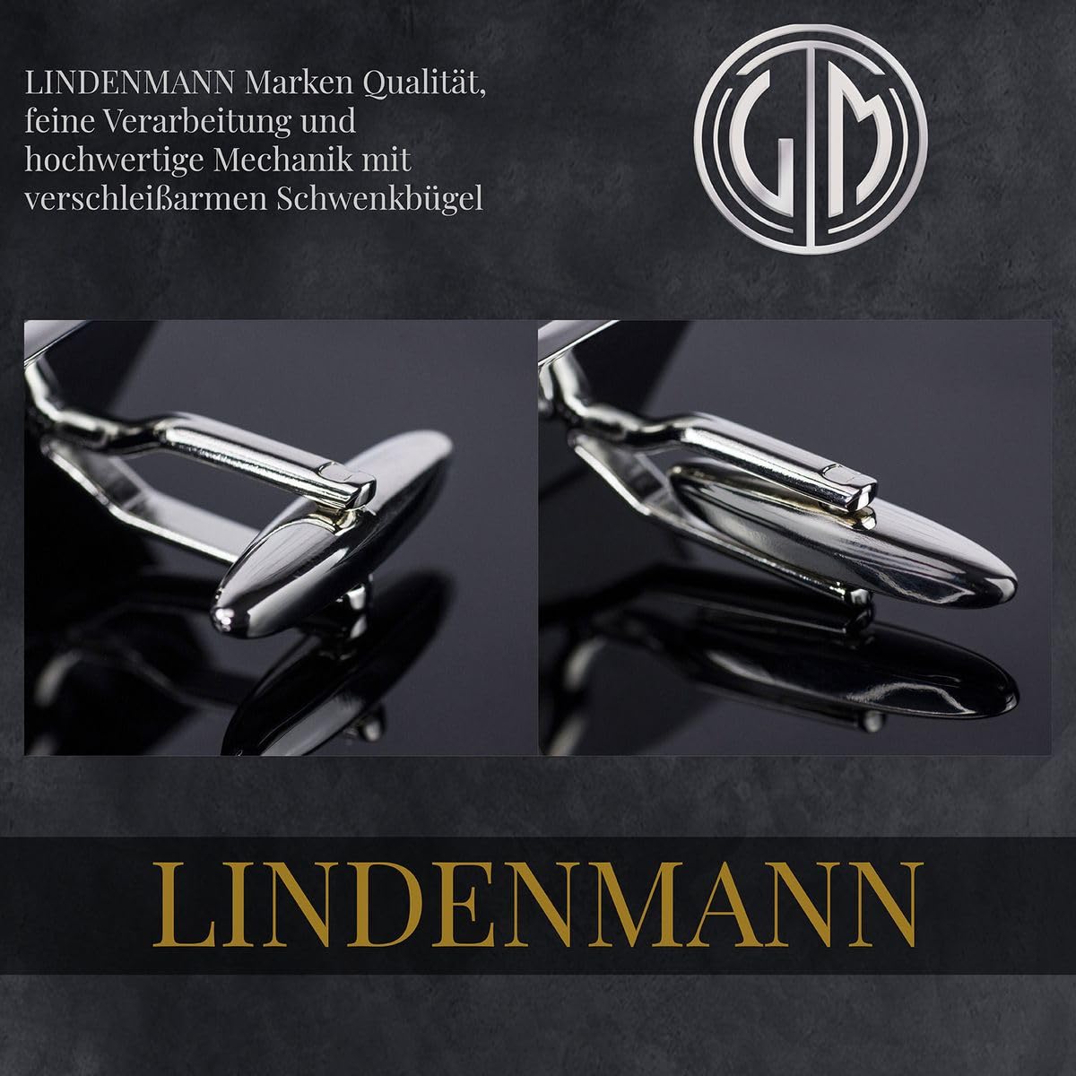 LINDENMANN Gemelos para hombre en estuche de regalo, gemelos de negocios, gemelos de boda, gemelos LINDENMANN de alta calidad y acabado sólido