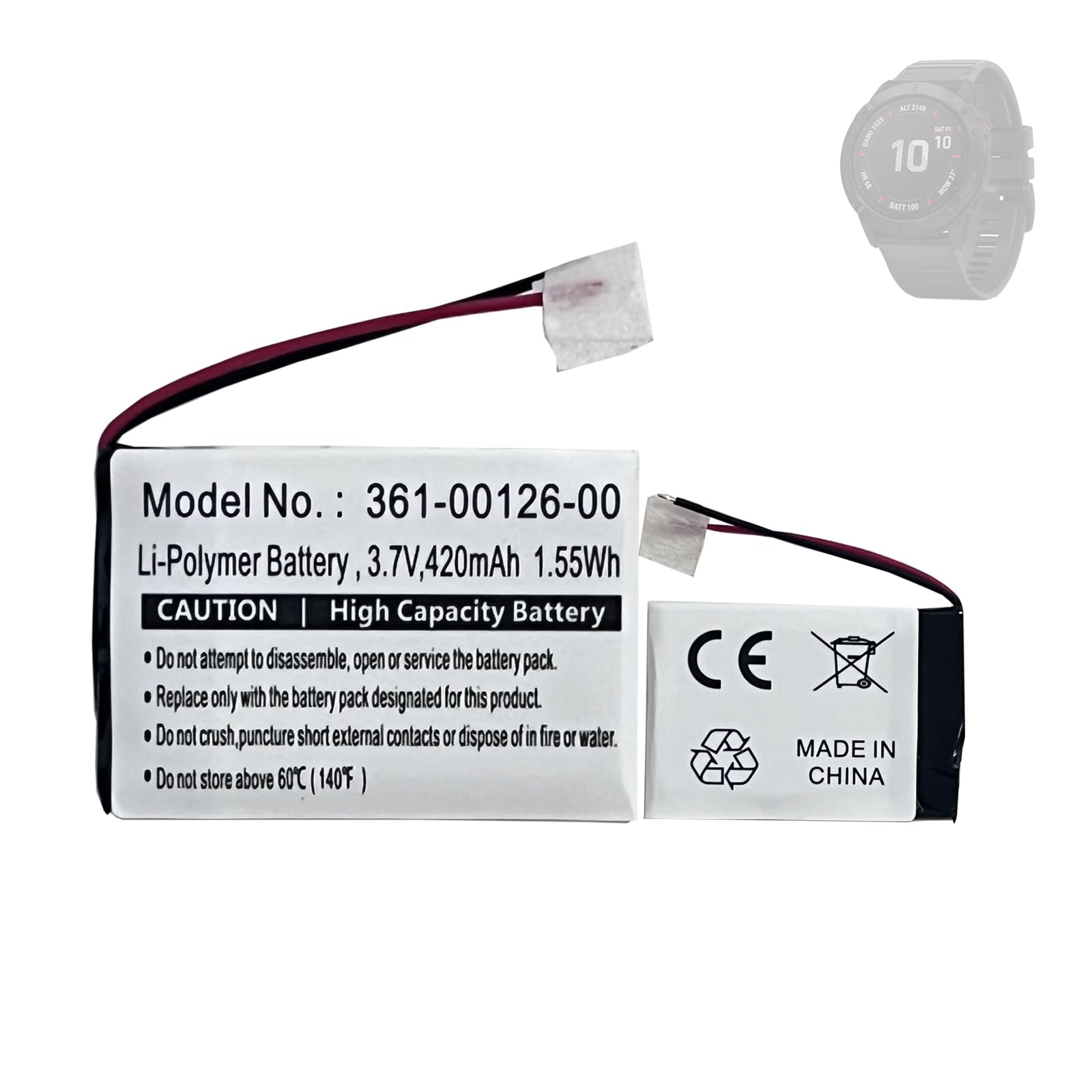 Batteria di ricambio 361-00126-00 compatibile con Gar-min Fenix 6X, Fenix 6X Pro Solar, Tactix Delta Smartwatch Watch Fitness Bracelet 010-02357-00