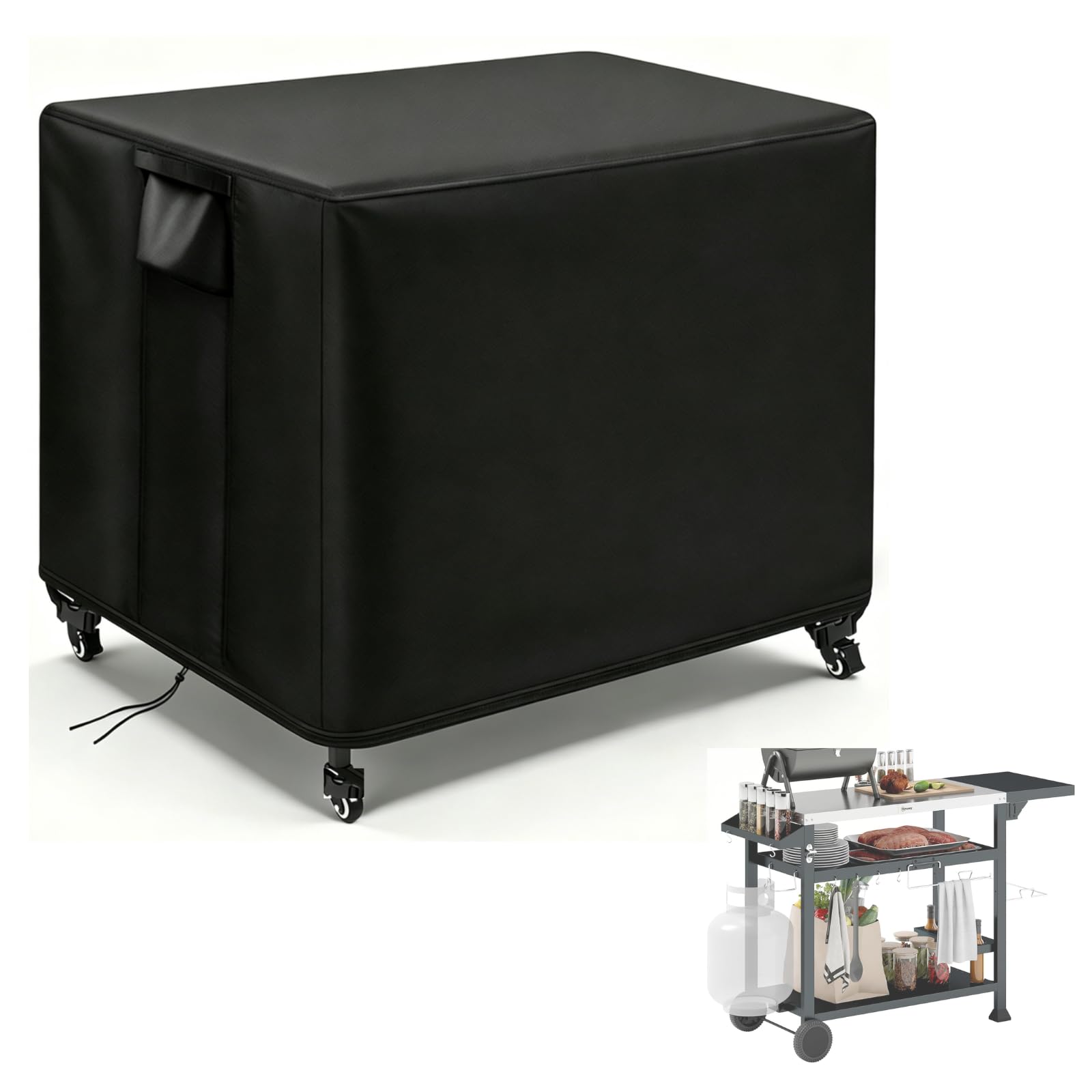 Canyonus Pizza Oven Table Cover 70 x 45 x 78 cm, Waterproof Outdoor Kitchen Cover for Outsunny Three-Shelf Outdoor Grill Cart, 420D Heavy Duty Garden Table Covers for BBQ Tables, Grill Cart, Black