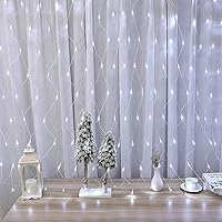 Vista 9 de JMEXSUSS Luces de cortina blancas y luces de red, 8 modos para arbustos enchufables, tira de luces de Navidad impermeables para arbustos, techo