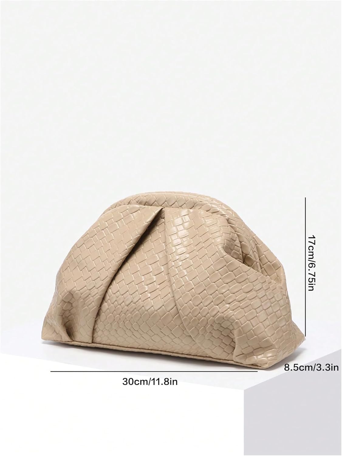 OYOANGLE Women's Minimalist Woven Leather Clutch Purses Textured Kiss Lock Pleated Vintage Evening Handbags - Image 6