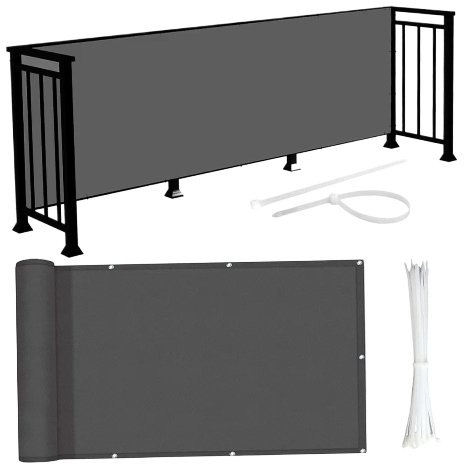 Toile de brise-vent robuste en tissu oxford gris pour une protection durable de votre balcon