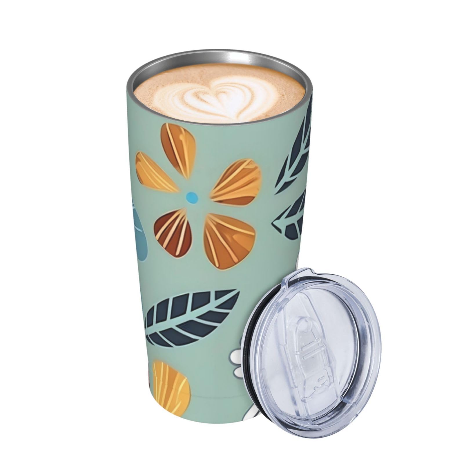 Tazza con cannuccia da 590 ml, con coperchio, in acciaio inox, isolamento sottovuoto, tazza da caffè a doppia parete, tazza da viaggio colorata floreale