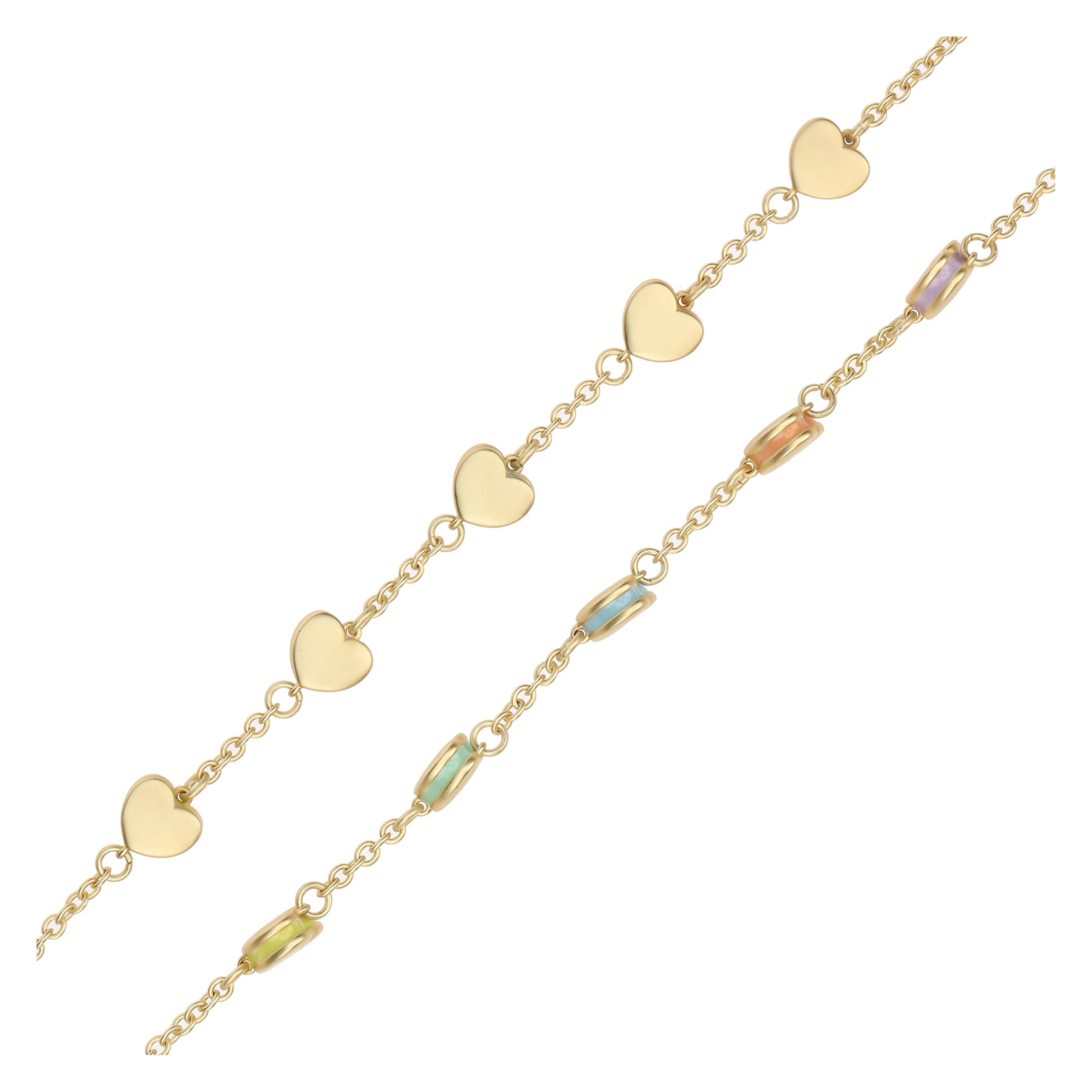 THUN - Bracciale con cinque cuori - metallo, vetro, resina - Collezione Dedicato a te - 16 + 3 cm