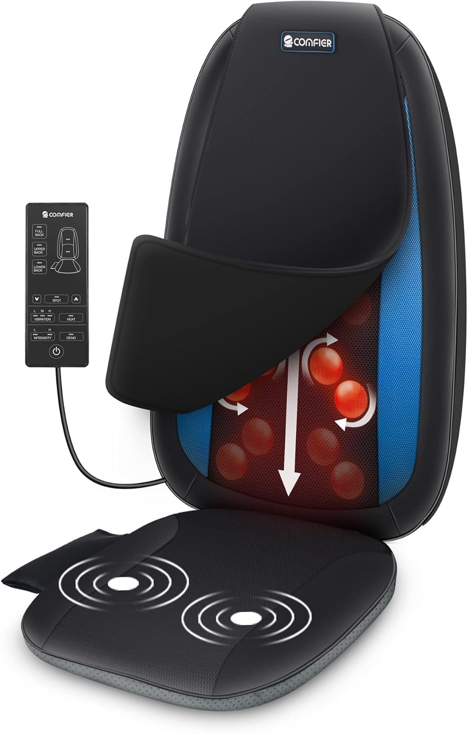 COMFIER Shiatsu Massagesitzauflage, Rückenmassagegerät mit Wärme & Vibrationsfunktion, Entspannung für Nacken, Schulter und Rücken, Massagematte für Zuhause und Büro, Geschenk für Männer und Frauen