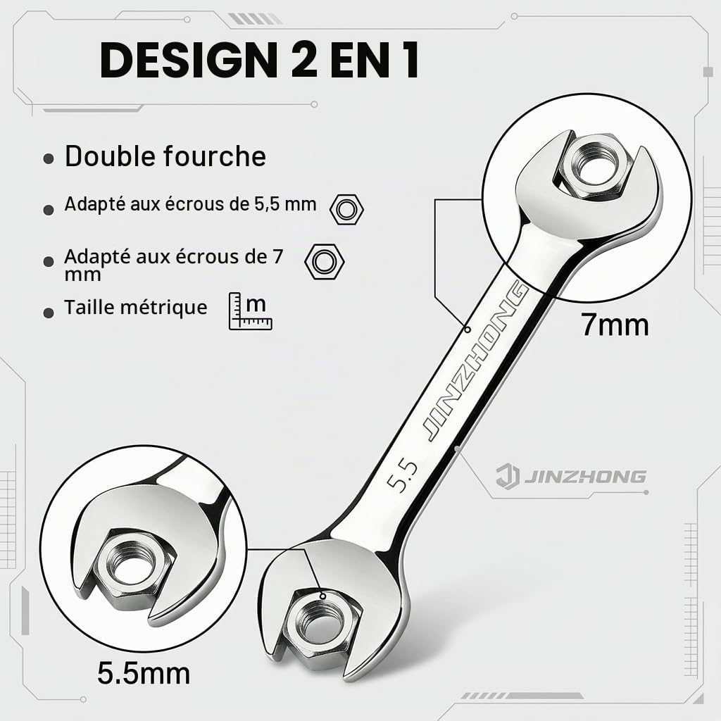 Lot de 40 Clés Plates 5.7 x 7 mm, Clé à Fourche Extra-Fine en Acier Inoxydable, Double Extrémité Ouverte pour Mécanique de Précision et Réparation Automobile, Coffret Industriel (2 Boîtes de 20)