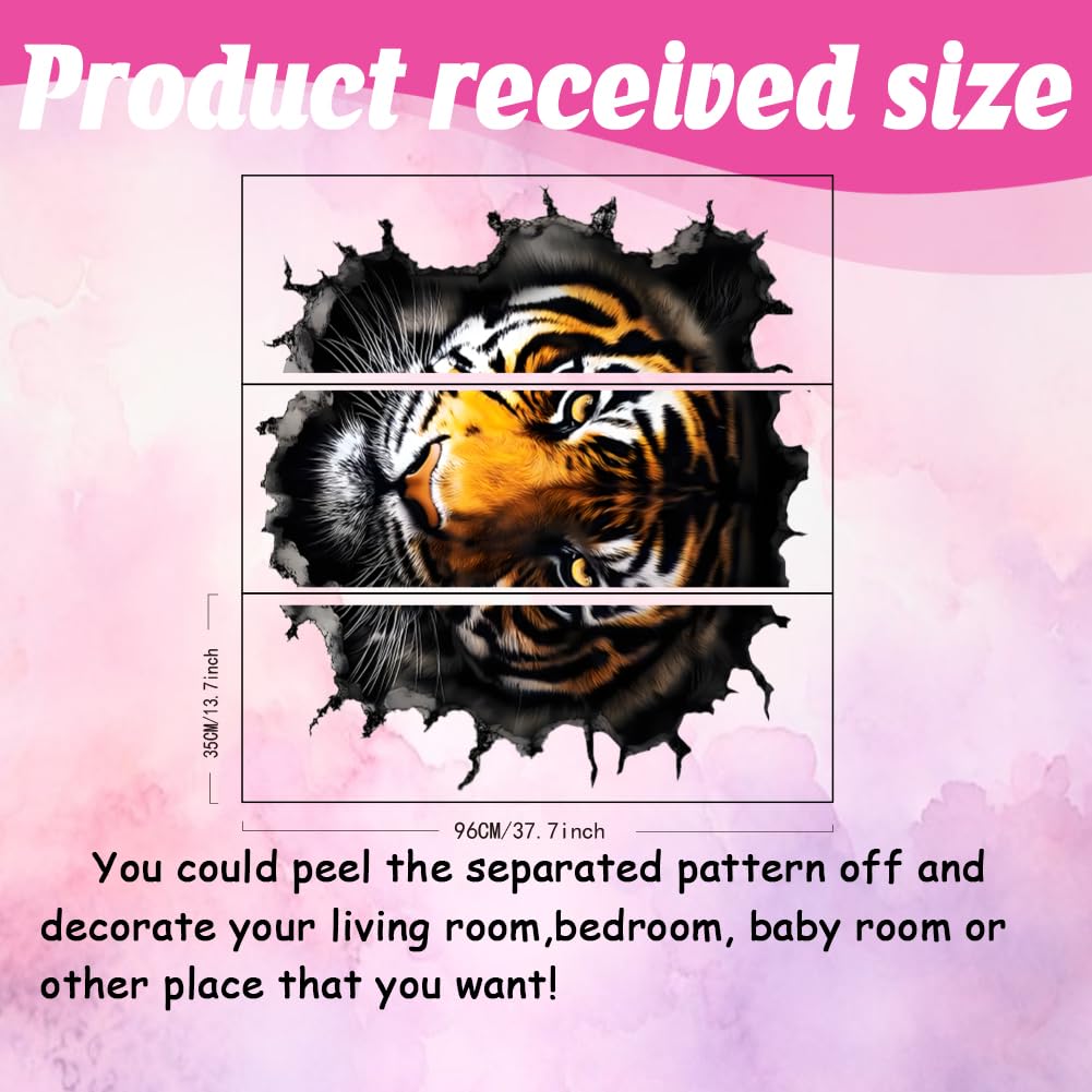 SUPERDANT 3D Tiger's Head Wall Stickers Fierce Wildlife Wall Decal Animal Stickers for Walls Vinyl Art Sticker for Bedroom Living Room Playroom Decoration Gifts 105x96cm - Image 2