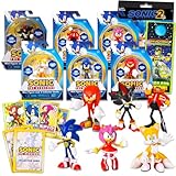 Sonic Action Figures 6 Pack - Sonic Party Favors Bundle with 6 Sonic Figurines Including Sonic, Amy, Tails, and More Plus Stickers | Sonic Figurines Cake Toppers