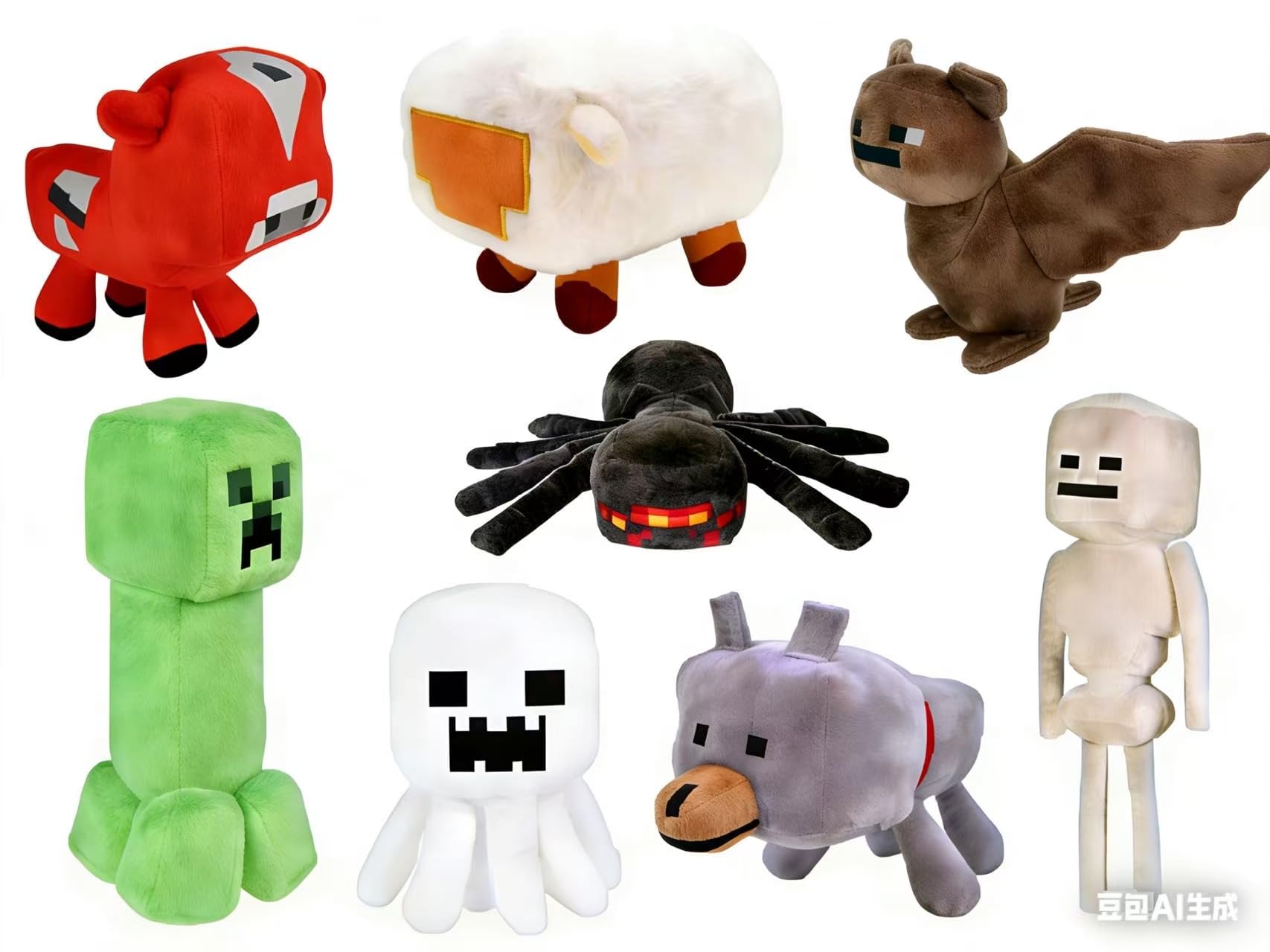 Creeper Plush,Baby Pig ,Baby Wolf,Spider,bat,Skeleton Shooter,sheepStuffed Animals Toys,Great Gift for Children and Fans.(8Pack)