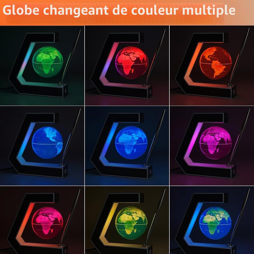 Globe terrestre magnétique flottant avec lampe et stylo - Décoration de bureau cool et géographie éducative pour enfants (Panneau argenté)