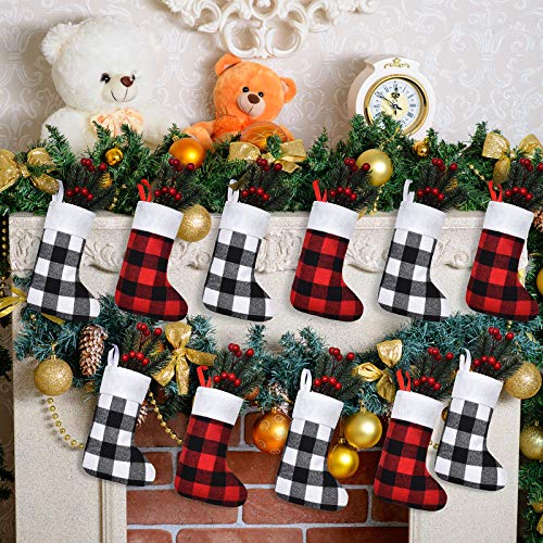 image for Skylety 24 Pieces Christmas Buffalo Plaid Stocking Classic Stocking De