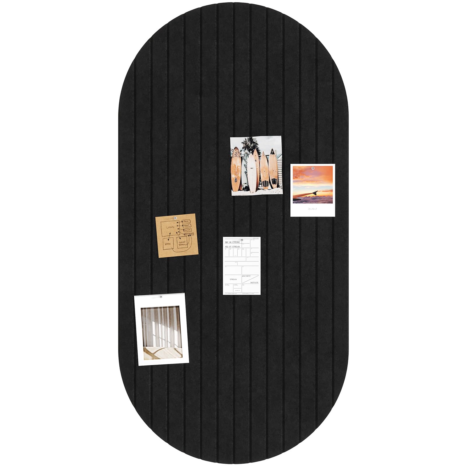 Lifewit 4-Pack Capsule-Shaped Bulletin Board, Cork Board Alternative for Walls, 120x60cm Large Felt Panels with 40 Pins, Full Self-Adhesive Wall Panel for Decor, Home, Office, Dorm, Black