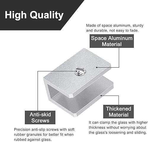 Miniatura 3 de Clip de vidrio, 4 piezas ajustables de aleación de aluminio rectangular clip de vidrio abrazadera montado en la pared soporte soporte soporte para